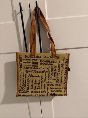 Vintage Pan Am Canvas City Names Tote Bag in Tan and Black
